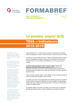 TEVA - Indicateurs 2012-2015 - 2. Le premier emploi (2/6)